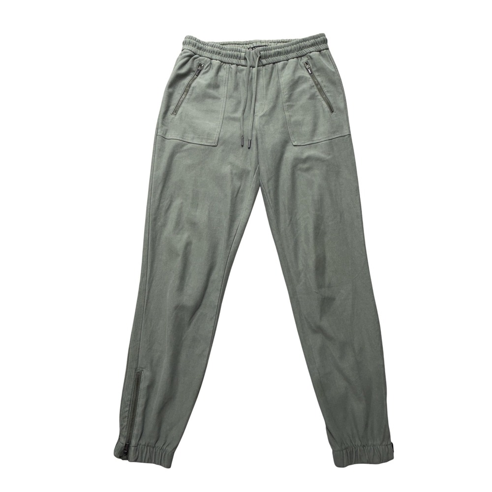 Athleta Jogger Pants Womens 4 Green Cotton Spandex Zip Pockets Drawstring Cuffs